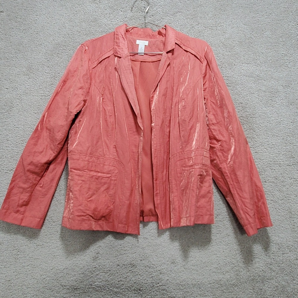 Chico's Blazer Shirt Women's 2 Medium Pink Peach Shimmer Lightweight Casual